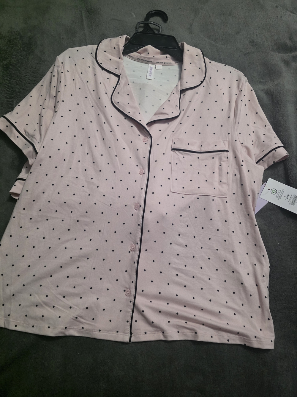 Women’s Short-Sleeve Polka Dot Pajama Top With Shorts - Pink with Black Trim